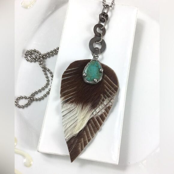 New! FP Turquoise Feather Necklace - Picture 13 of 16